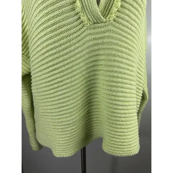 Free People Marlie Slouchy Oversized Sweater Ribbed V-Neck Lime Green Size Large - Picture 5 of 16